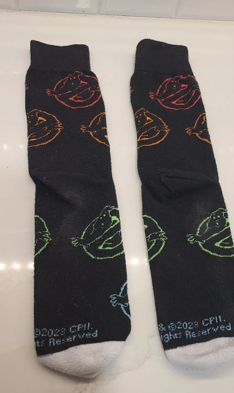 Black Socks with Multicolor Ghostbusters Logos